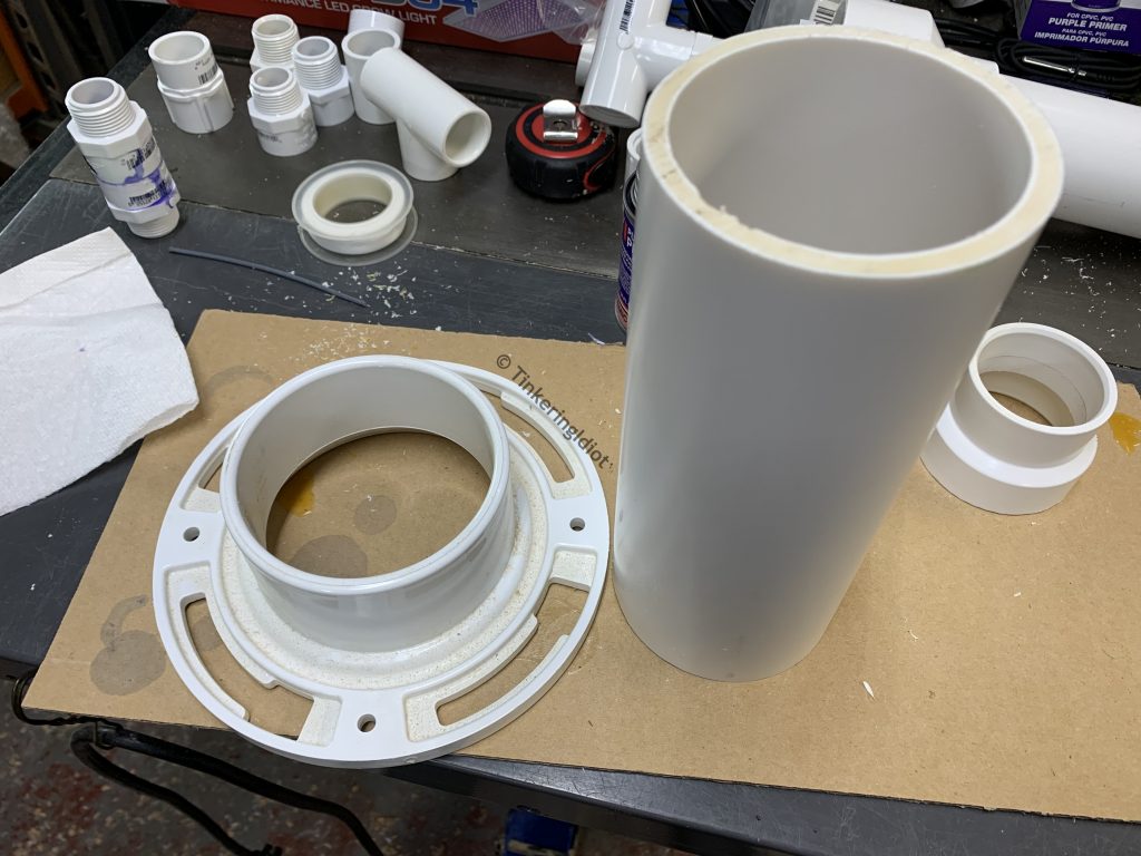 3" PVC and toilet flange will make up the base